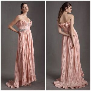 $895 NWT LoveShackFancy Katrina Sunrise Sorbet Ruffle Pleated Maxi Dress size 4